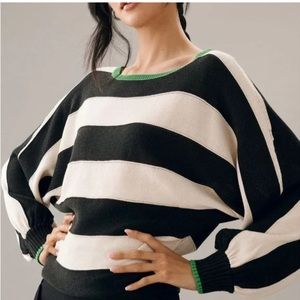 Anthropologie, Maeve Blue & Cream Striped Slouchy Boatneck Nautical Sweater